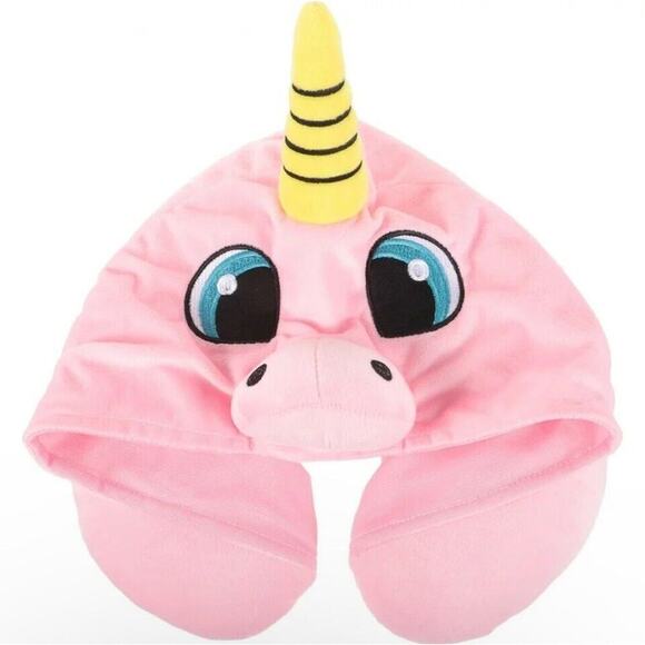 Travel Pillow Kids Set Of 2 Unicorn with Hoodie Hooded Neck Pillow Travel Sleep - Picture 3 of 3